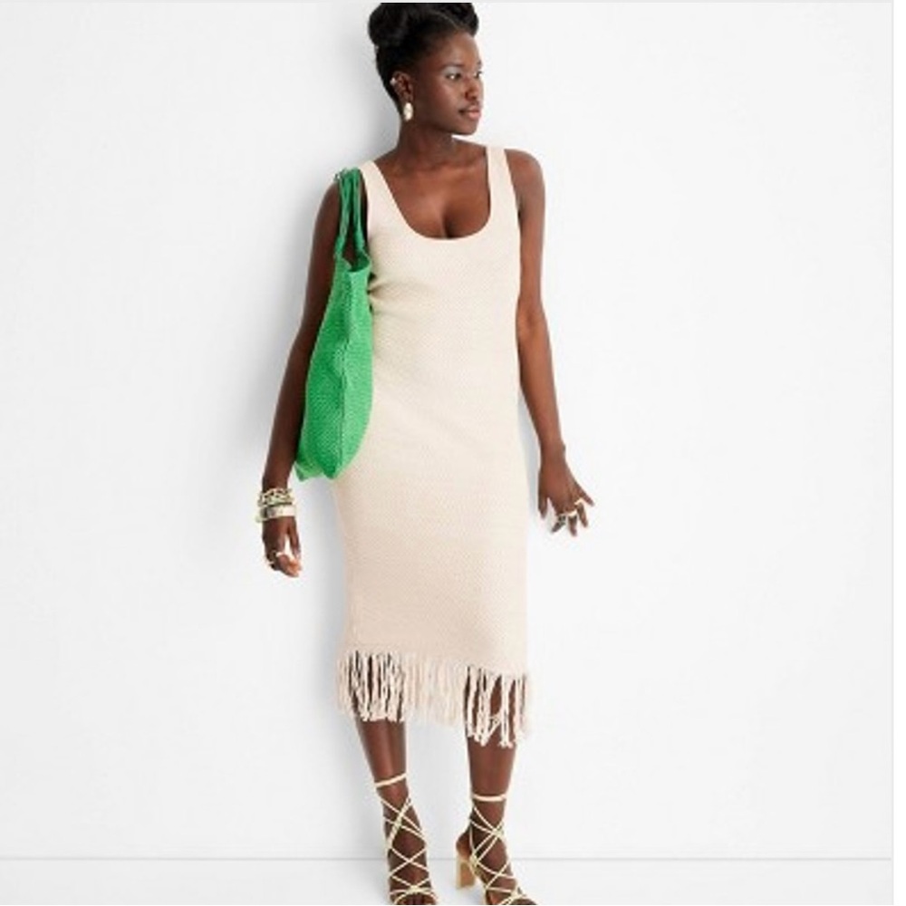 SUPER SALE BEAUTIFUL CROCHET FRINGE MIDI DRESS